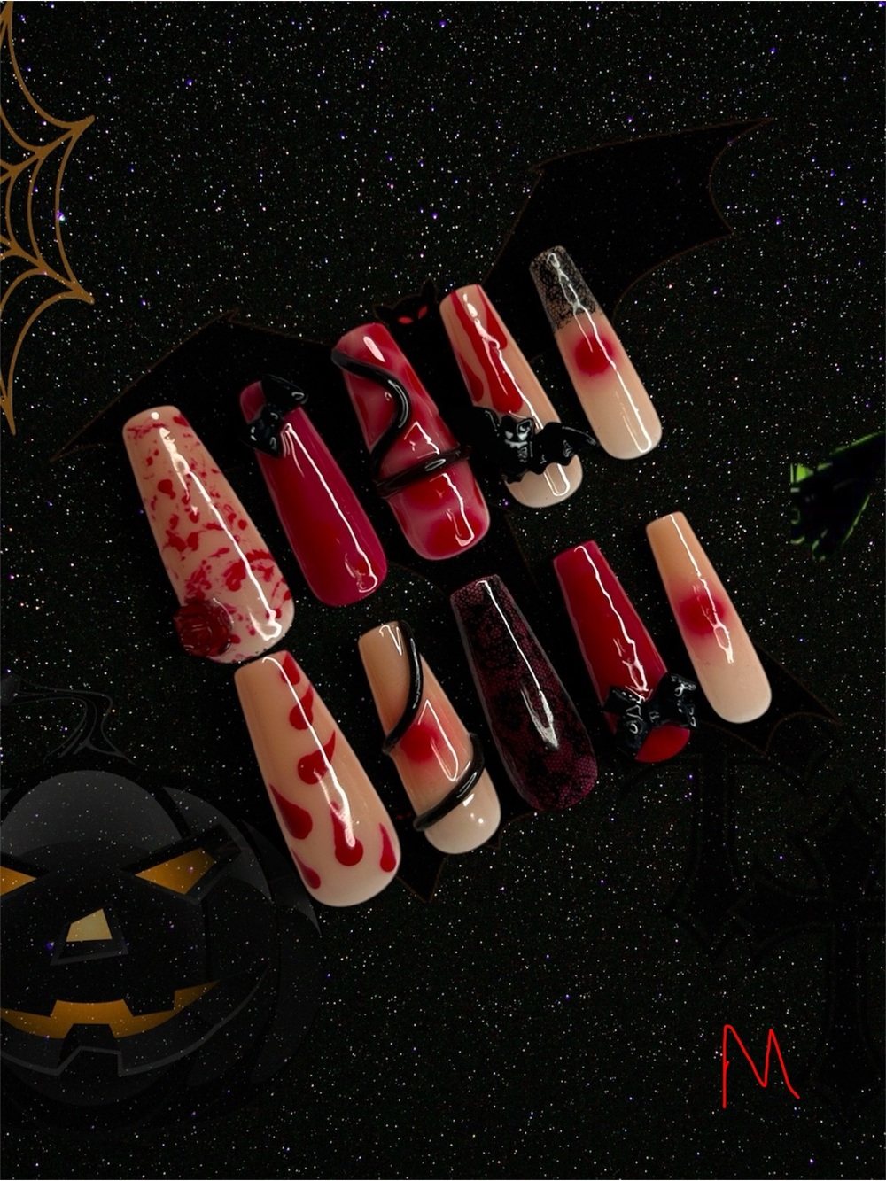 Halloween Vampire Red & Nude Press-On Nail Set